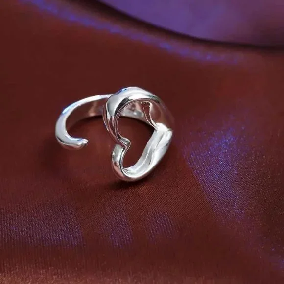 💎 925 Sterling Silver Heart Adjustable Ring Elegant Cute - Picture 3 of 6
